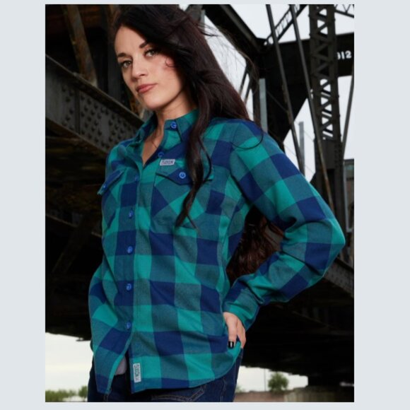 DIXXON Niagara Flannel Shirt Plaid Button Up Grunge Blue Green Women's Small - Picture 1 of 13